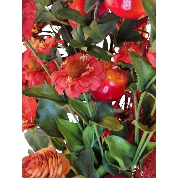 Artificial Fall Faux Floral Bouquet 13 Stems Red & Yellow Flowers Mixed Foliage - Picture 16 of 16